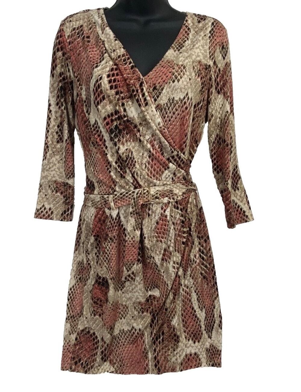 JLO Jennifer Lopez Wrap Dress • Snake Print • Stretch • XS • 3/4 Sleeves